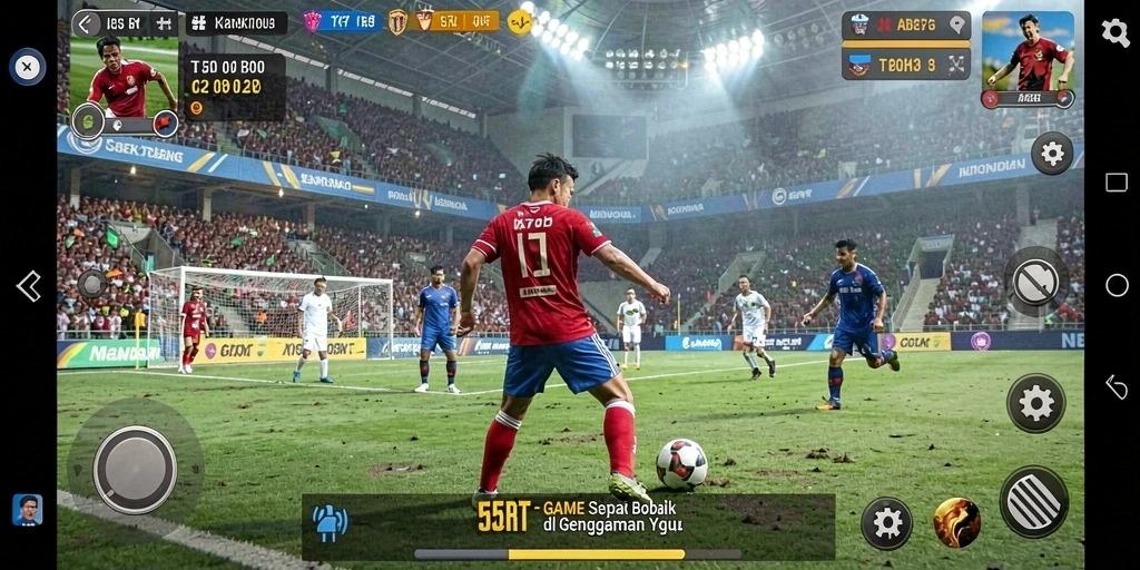 Gameplay 55RT yang mendebarkan dalam pertandingan sepak bola.