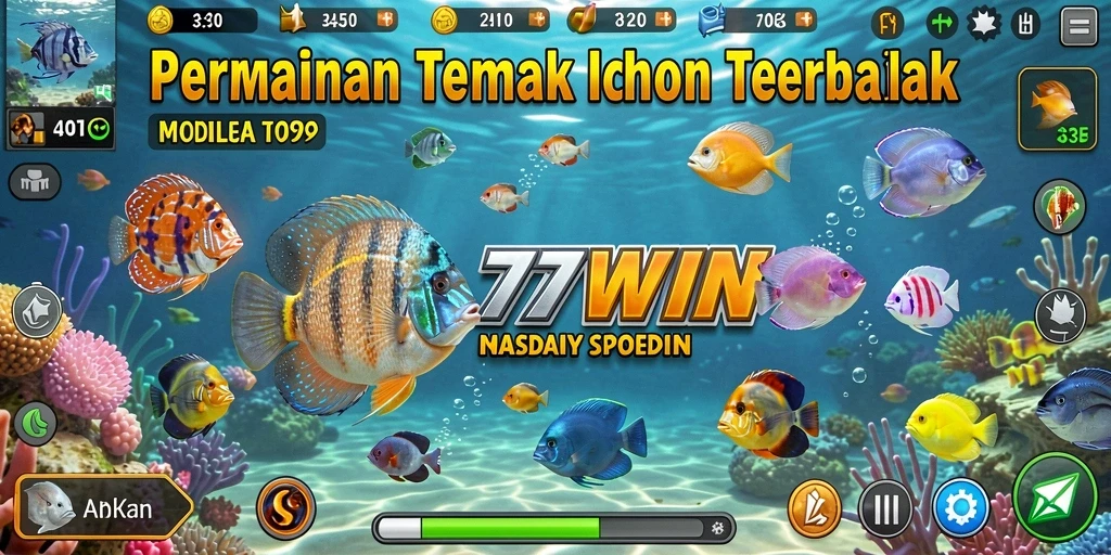 Screenshot gameplay 77WIN dengan momen menembak ikan yang seru.