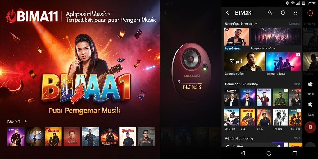 Tampilan antarmuka BIMA11 yang menampilkan berbagai lagu dan fitur musik.