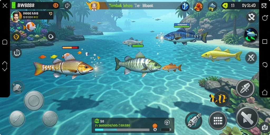 Screenshot BW888 menampilkan aksi seru dalam gameplay Tembak Ikan.