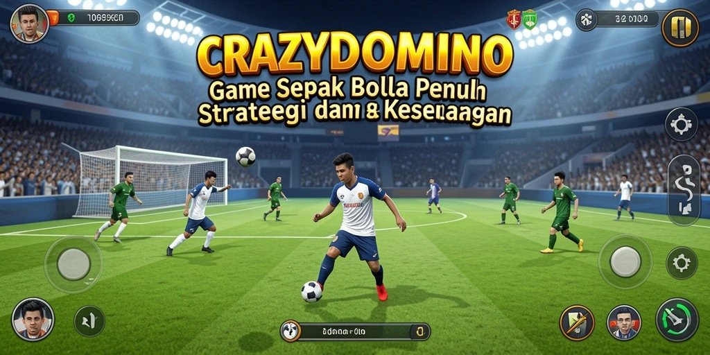 Tangkapan layar utama menampilkan keseruan gameplay sepak bola yang intens.