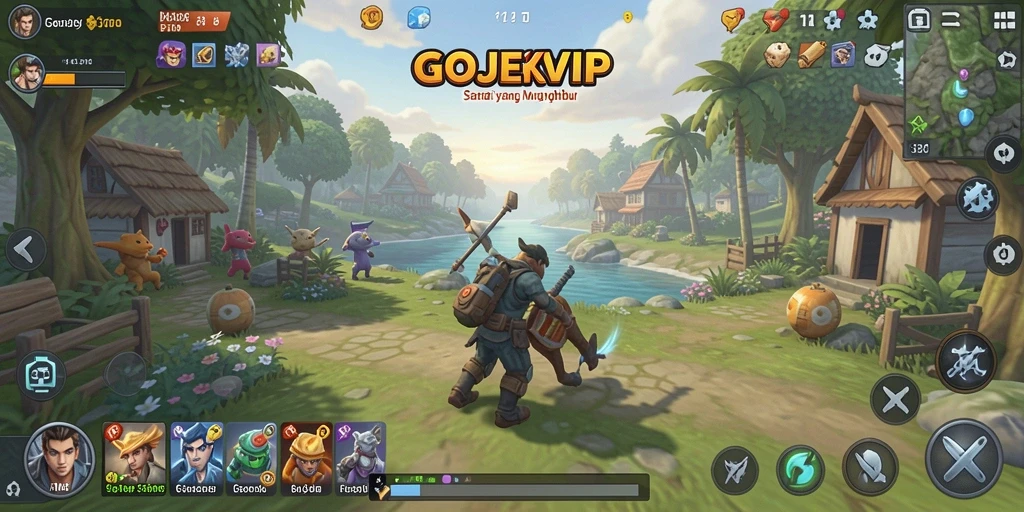 Tampilan gameplay GOJEKVIP yang cerah dan menghibur.