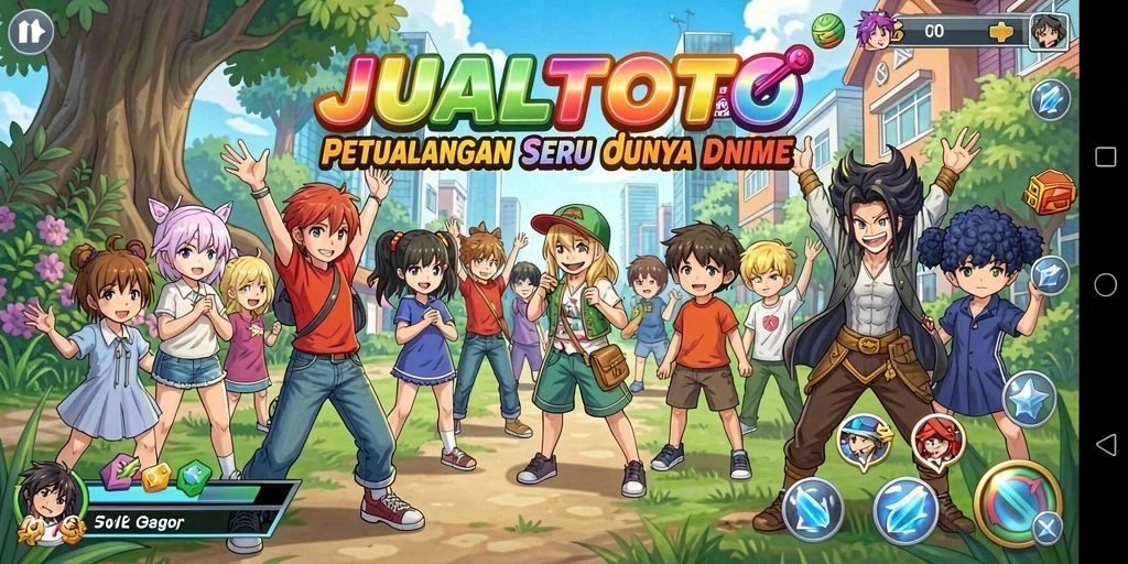 Tangkapan layar gameplay JUALTOTO dengan karakter anime yang atraktif.