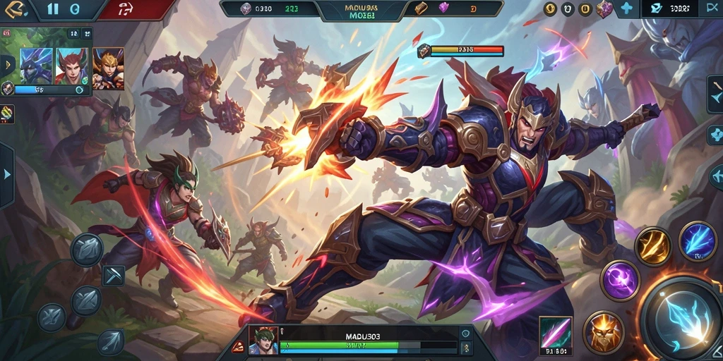 Tangkapan layar pertarungan epik dalam MADU303 yang menggambarkan aksi gameplay seru.