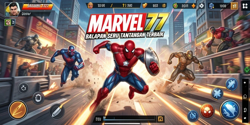 Tampilan balapan seru di MARVEL77 dengan mobil yang melaju kencang.