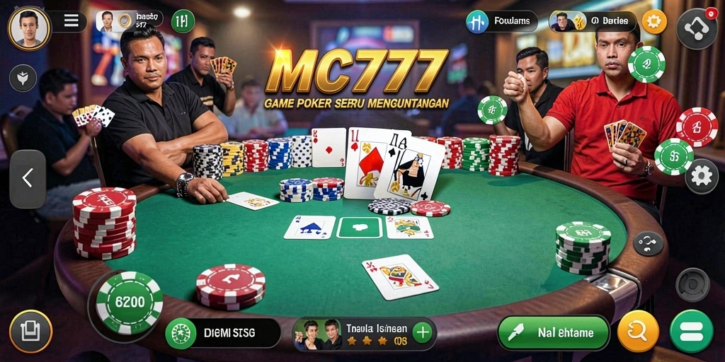 Tampilan gameplay seru Poker di MC777 dengan interaksi pemain.