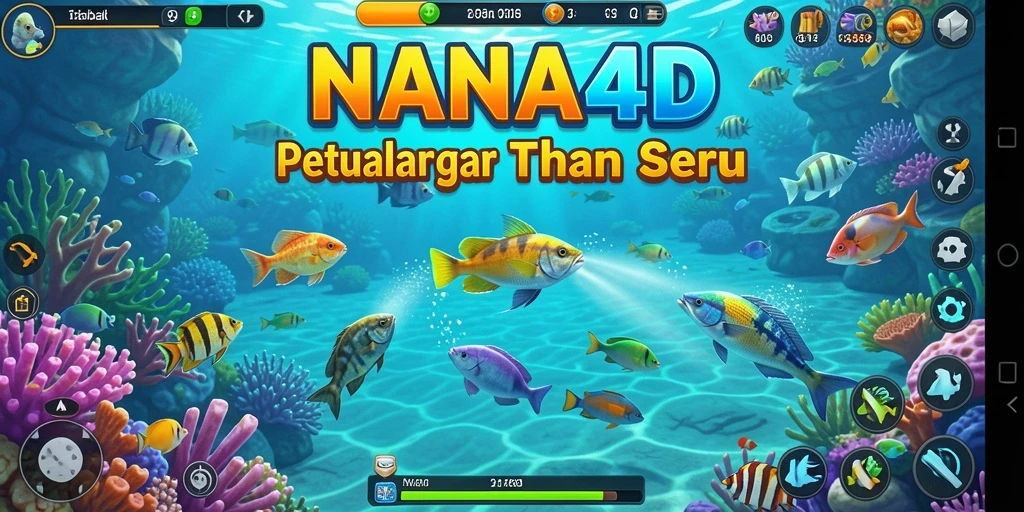 Screenshot gameplay NANA4D menunjukkan serunya menembak ikan di lautan.