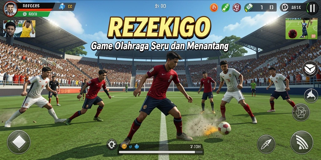Tampilan gameplay seru dari REZEKIGO yang menggambarkan tantangan olahraga.