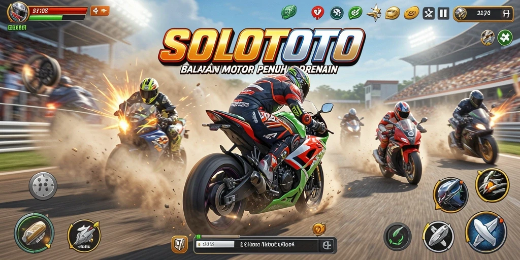 Screenshot gameplay balapan motor yang menegangkan di SOLOTOTO.