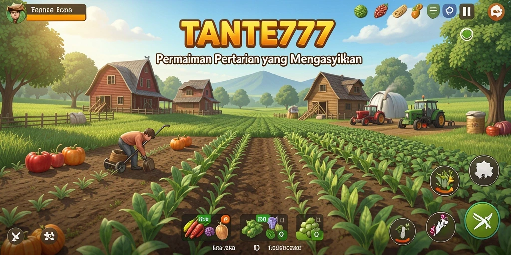 Tampilan gameplay TANTE777 yang menarik dan penuh warna saat bermain pertanian.
